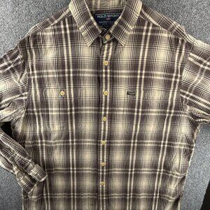Polo Sport Ralph Lauren Button Up Shirt Plaid XL Brown Tan Men Woven Cotton